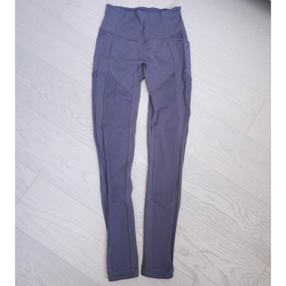 Lululemon Grey Leggings Size 4 High Rise 28" Inseam Side Pockets Athletic Yoga
